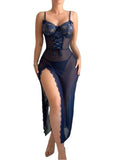 Sexy Lingerie Set Lace Hollow Nightdress Bodysuit Embroidery See - Through Mesh Light Control - Zeprah