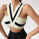 Sexy Neck - hanging Striped Cross - strap Vest Knitted Going Out Tops Women Tank Top - Zeprah