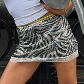 Sexy Patchwork Party Mini Skirts - Star Design Dropped Waist Reflective Sequined A - Line Skirts for Summer Vacation - Zeprah