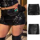 Sexy Punk Motorcycle Summer Wrap Mini Skirt Dropped Stretch Leather Metal Zipper - Zeprah
