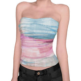 Sexy Summer Casual Strapless Tank Top Solid Sheer Mesh Knitted Breathable Eco - Friendly Spandex/Polyester Short Beach Party Crop - Zeprah