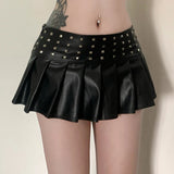 Sexy Summer Mini Skirt Rivet Zipper Detail Dropped Waist Line Pleated Eco - Friendly Anti - Wrinkle - Zeprah