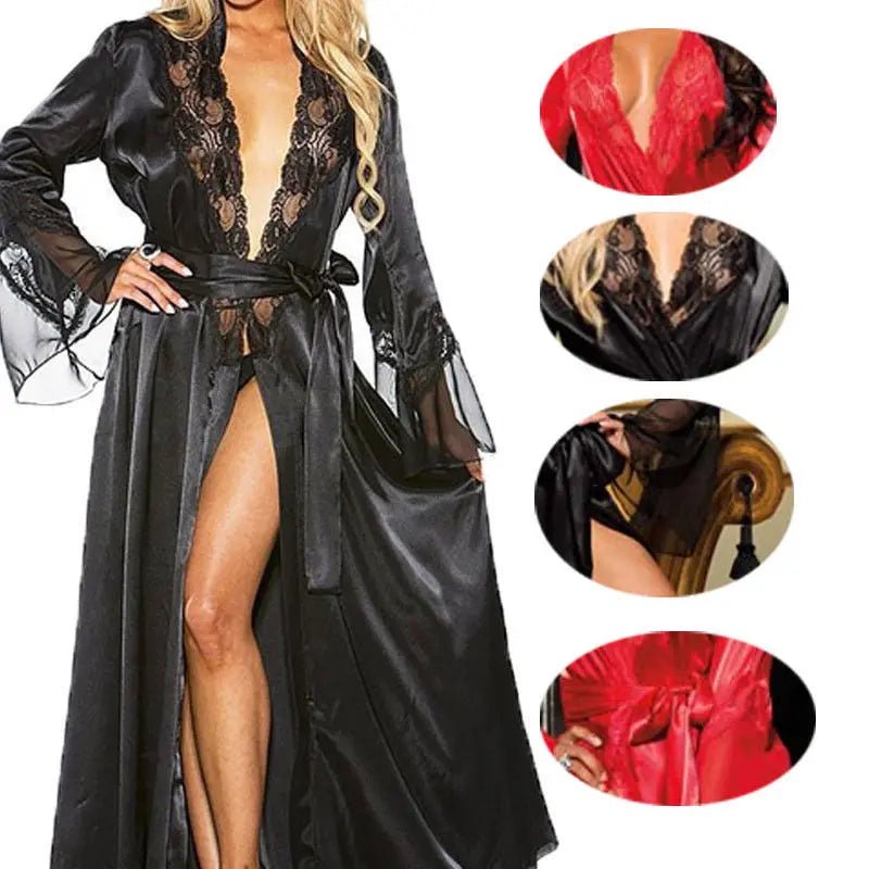 Sexy Women's Lingerie European American Style Lace Mesh Outfit See - through Lengthened Women's Pajamas - Zeprah