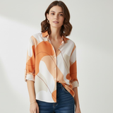 Retro Abstract Print Button-Down Blouse