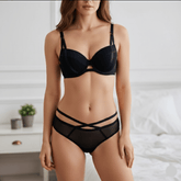 Sheer Mesh and Strappy Underwire Bra and Thong Set - Zeprah