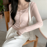 Sheer Ribbed Knit Square Neck Cardigan - Zeprah