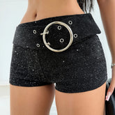 Shimmer Knit Breathable Eco - Friendly Skinny Shorts Women Low Rise Stretch Elastic Waist Sequined Hot Pants for Party Club - Zeprah