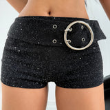 Shimmer Knit Breathable Eco - Friendly Skinny Shorts Women Low Rise Stretch Elastic Waist Sequined Hot Pants for Party Club - Zeprah