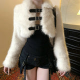 Short Cropped Casual Jacket Women Lapel Faux Fur Trim Button Solid Color Eco - Friendly Polyester Warm Winter Outerwear - Zeprah