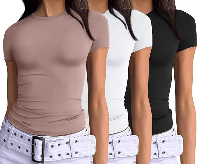 Short Sleeve Basic Going Out Tops Slim Fit Crop Tops - Zeprah