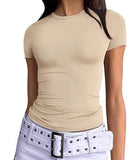 Short Sleeve Basic Going Out Tops Slim Fit Crop Tops - Zeprah