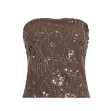 Short Tube Top Mesh Sequined Lace - Up Sides Patchwork Knitted Corset Bustier Sexy Backless Sleeveless Front Breathable Women - Zeprah
