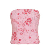 Short Tube Top Mesh Sequined Lace - Up Sides Patchwork Knitted Corset Bustier Sexy Backless Sleeveless Front Breathable Women - Zeprah