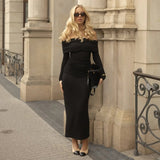 Shoulder Bodycon Maxi Dress Autumn Winter Elegant Sexy Solid Color Long Sleeve Eco - Friendly Natural Washable Daily Wear Casual - Zeprah