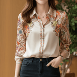 Silk - Effect Blouse with Chic Paisley Border Print - Zeprah