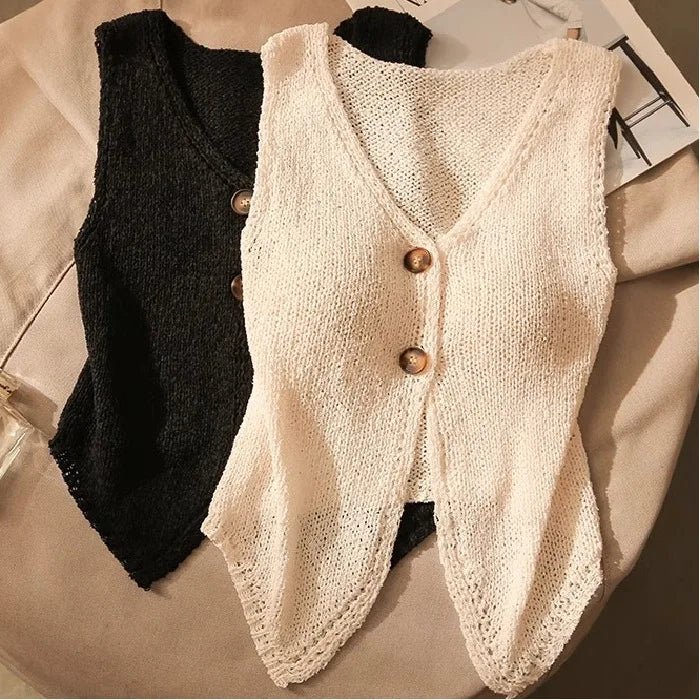 Simple Cropped Top Summer Basic tank Top Button Women's Tanks Camis - Zeprah