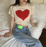 Simple Graphic Tee Summer Tops for Women Love Knit T-shirt - Zeprah