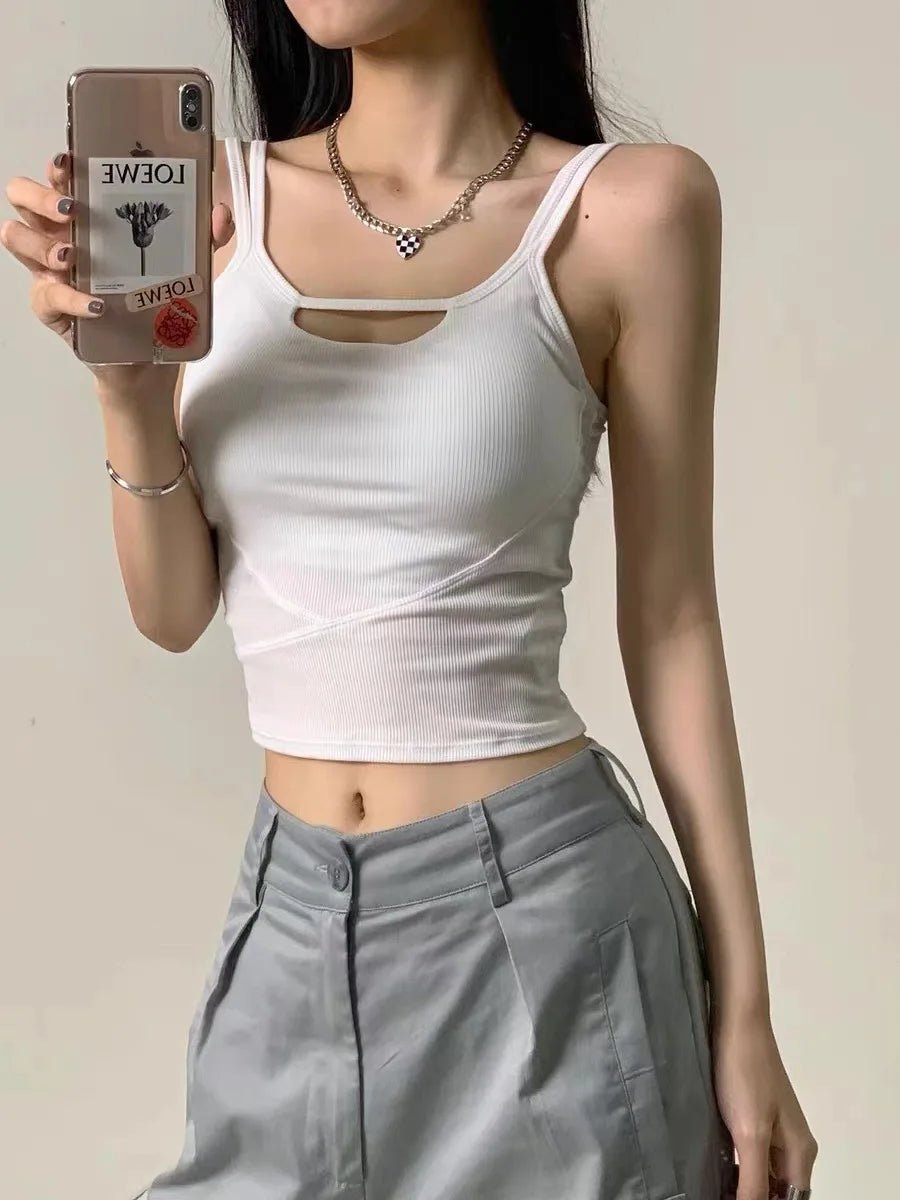 Simple High - end Girl Padded Waist Workout All - match Strip Beauty Back Shoulder Tank Crop Top Wrap Chest One - piece Camisole - Zeprah