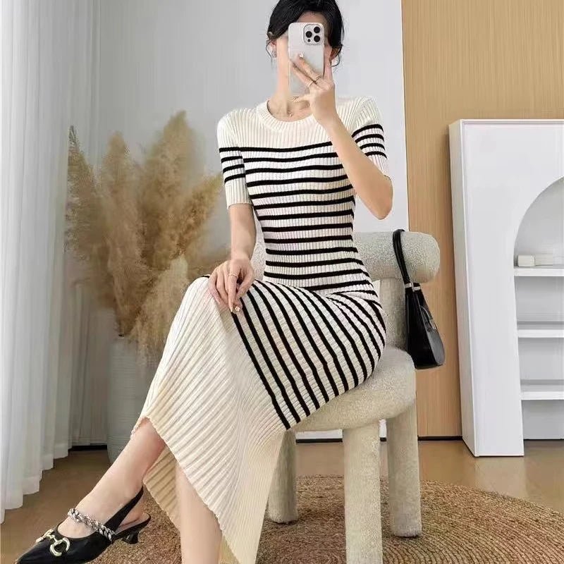 Simple Long Hip Skirt Solid Midi Dress Classic Sweater Dresses - Zeprah