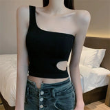Single Shoulder Sweet Cool Hot High Waist Young Girl Women's Tanks Camis Crop Tops Women's tank Tops - Zeprah