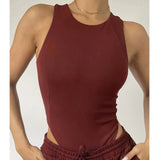 Sleeveless Jumpsuit Solid One - piece Vest Slim - fit Crotch Top - Zeprah