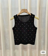 Sleeveless Tank Top for Women Diamond Setting Camisole Slim - fit Going Out Tops - Zeprah