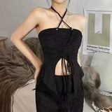 Sleeveless Women Tank Top Halter Basic tank Top Navel Exposed Frenum Going Out Tops - Zeprah