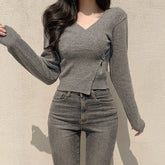 Slim - Fit Long Sleeve Base Layer Sweater - Women’s V - Neck Short Knit Cardigan - Zeprah