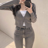 Slim - Fit Long Sleeve Base Layer Sweater - Women’s V - Neck Short Knit Cardigan - Zeprah