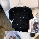 Slim - fit Short - sleeved Blouse Knitted T-shirt for Women Trendy Short - Sleeved Tee - Zeprah