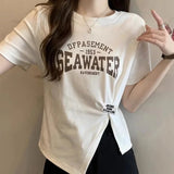 Slim - fit Tops for Women Dissymmetry T-shirt Wholesale Short Sleeve Top - Zeprah