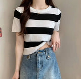 Slim - fit Tops for Women Knitted T-shirt for Women Trendy Short - Sleeved Tee - Zeprah