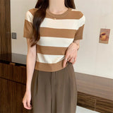 Slim - fit Tops for Women Knitted T-shirt for Women Trendy Short - Sleeved Tee - Zeprah