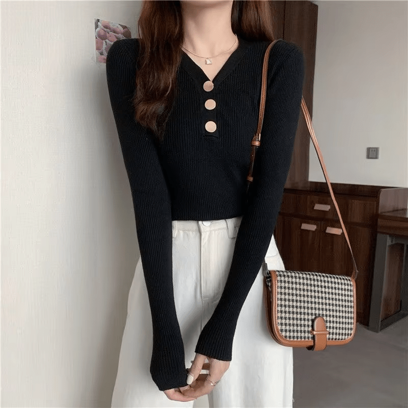 Slim - Fit V - Neck Long Sleeve Crop Top | Quick Dry Jersey Tee - Zeprah