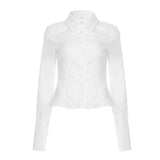 Slim Fit Women's Casual Woven Blouse Long Sleeve Solid Color Button Down Tummy Control Office Wear - Zeprah