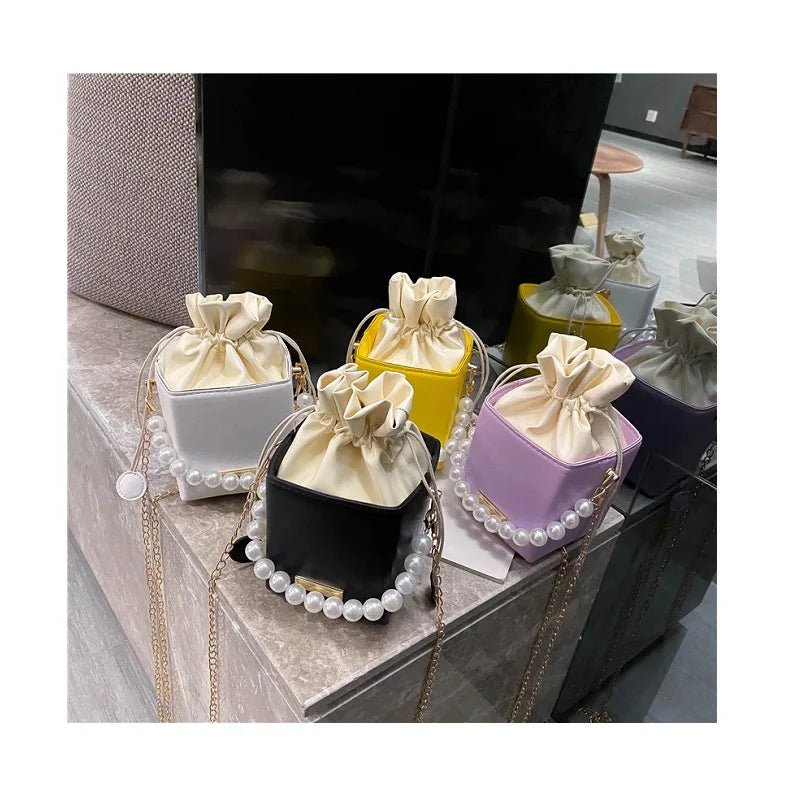 Small Leather Lined Messenger Shoulder Handbag Mini Bolsas Girl Purse Bag Fashion Women's Pearl Square Bag - Zeprah