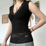 Soft Knitted Ribbed Eco - Friendly Breathable Casual Tank Top with V Neck and Lace Trim Slim Fit Stretchy Spandex/Polyester - Zeprah