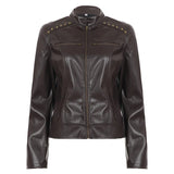 Solid Color Casual PU Biker Jacket Autumn Stand Collar Woven Windproof Long Sleeve with Zippers Factory Direct - Zeprah