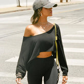 Solid color simple casual long sleeved T-shirt for summer , loose and slimming home top - Zeprah