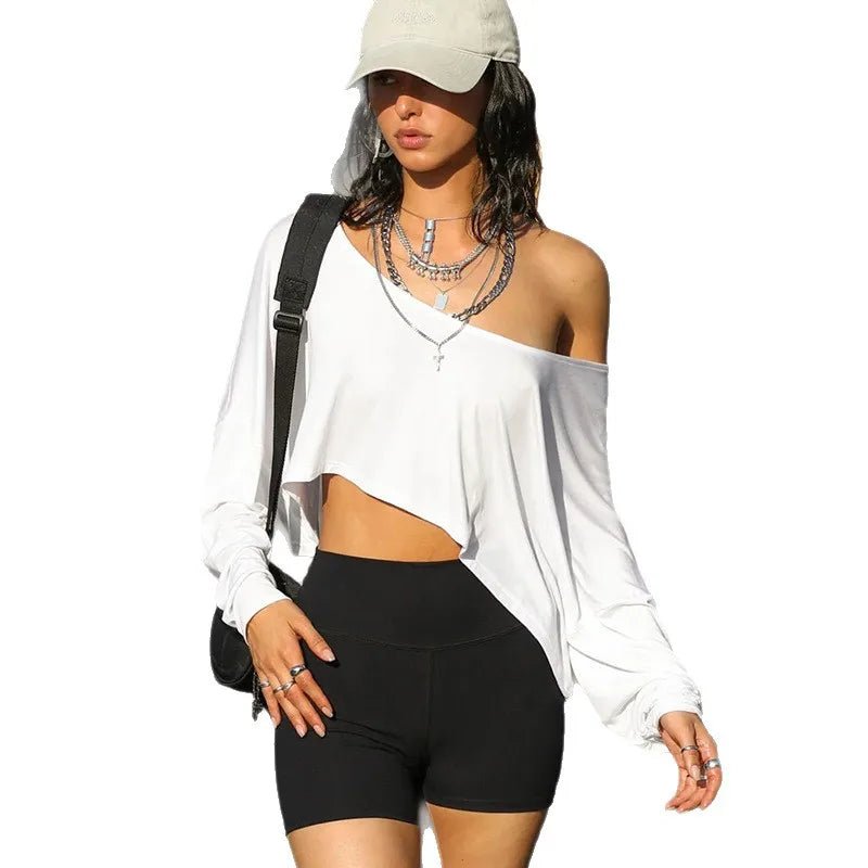 Solid color simple casual long sleeved T-shirt for summer , loose and slimming home top - Zeprah