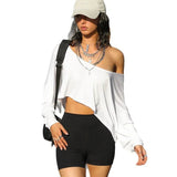Solid color simple casual long sleeved T-shirt for summer , loose and slimming home top - Zeprah