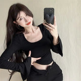 Solid Long Sleeve Base Shirt Fashionable Long - sleeved Top Slim - fit Long Sleeve T-shirt - Zeprah