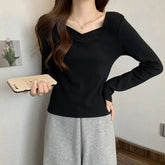 Solid Long Sleeve Base Shirt Slim - fit Long - sleeved Top V - neck Classic Long Sleeve T-shirt - Zeprah