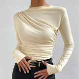 Solid Ruching Long Sleeve Base Shirt Best Sale Long - sleeved Top Slim - fit Base Top - Zeprah