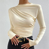 Solid Ruching Long Sleeve Base Shirt Best Sale Long - sleeved Top Slim - fit Base Top - Zeprah