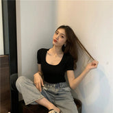 Solid Women's Clothing Fashionable Graphic Tee Versatile Short Sleeve T-shirt - Zeprah