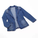 Spring and Autumn New Denim Coat Women's Loose - fit Solid Color Cardigan Collar Outer Wear One Button CoatTrendy - Zeprah