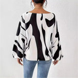 Spring and Summer Geometric Printing Fashion Casual Women's T-Shirt Off - Shoulder Long Sleeve Top - Zeprah
