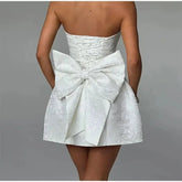 Spring Summer Jacquard Waist Wrap A - line Dress Elegant Bow Backless Sexy Evening Club Party Dresses Women Mini Dress - Zeprah