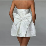 Spring Summer Jacquard Waist Wrap A - line Dress Elegant Bow Backless Sexy Evening Club Party Dresses Women Mini Dress - Zeprah